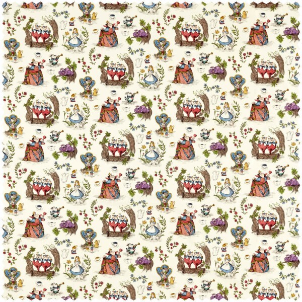 Decorative fabric Alice in Wonderland Cheshire Cat Hatter Disney beige DDIF227166