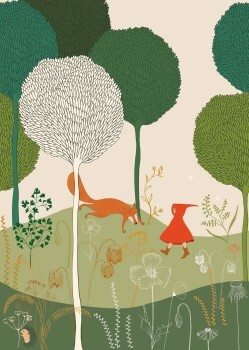 Wandbild Rotkäppchen Wald Märchen Fuchs Bäume grün 557480