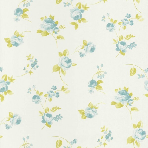 non-woven wallpaper flowers cream blue