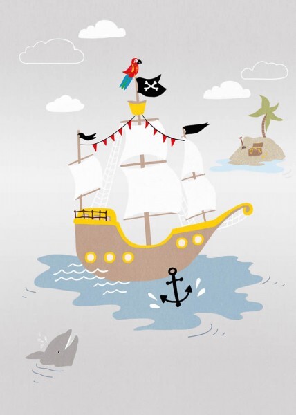 Wandbild Großes Piratenschiff Grau