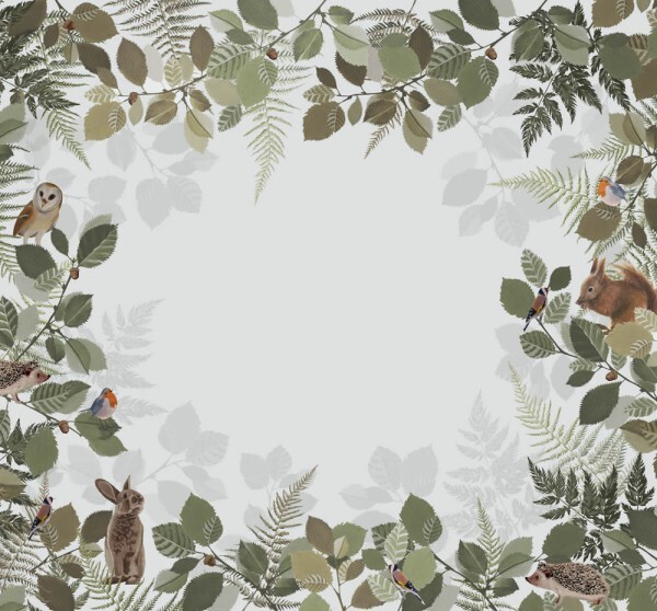 kleine Vögelchen Wandbild grau und grün Woodland Rasch Textil 159100
