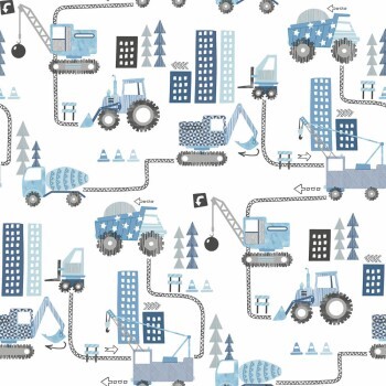 excavator and tractor toy wallpaper white and blue Tiny Tots 2 Essener G78360