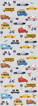 Mural non-woven gray colorful vehicles Sofie & Junar INK7663