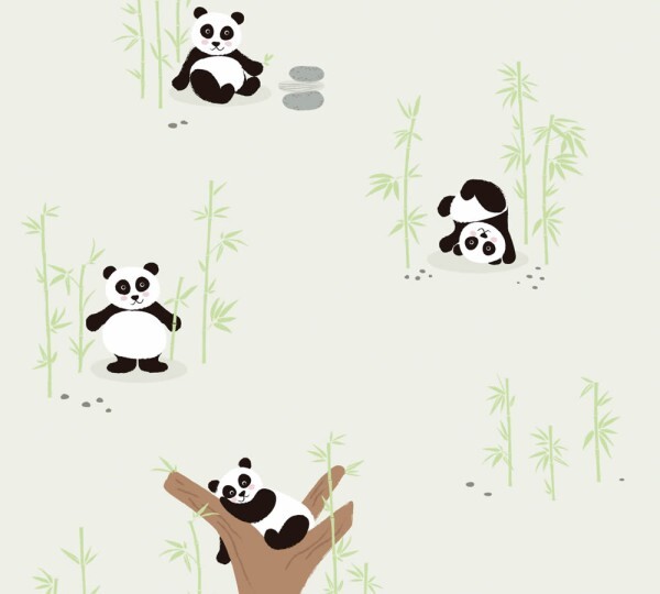 Creme Vliestapete Pandas und Bambus Little Love AS Creation 381421