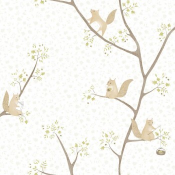 Squirrel branches white-green non-woven wallpaper Rose & Nino RONI85617110
