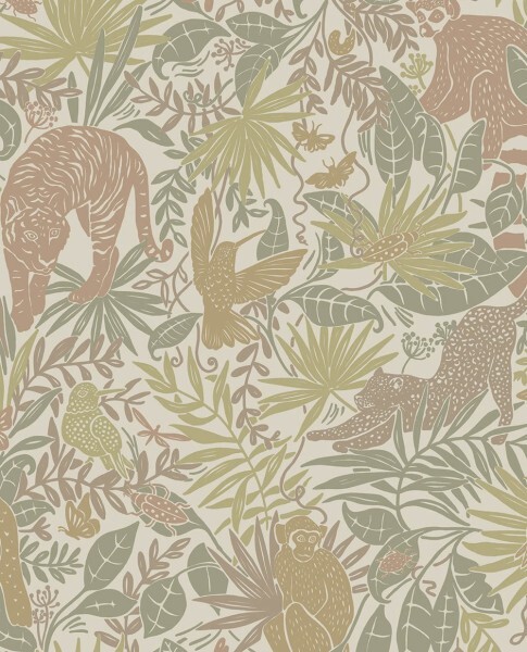 animals jungle motifs non-woven wallpaper green and beige Explore Eijffinger 323021