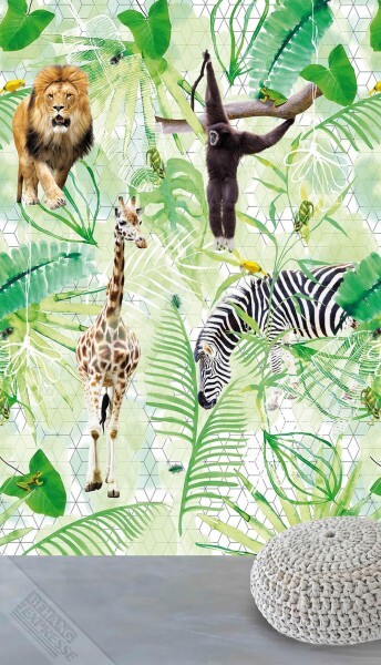 Wandbild DI2001 Vlies Grüner Dschungel Tiere Wanna Haves