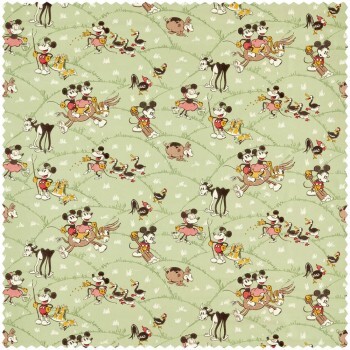 Decorative fabric Mickey and Minnie on the farm Disney pastel green DDIF227145
