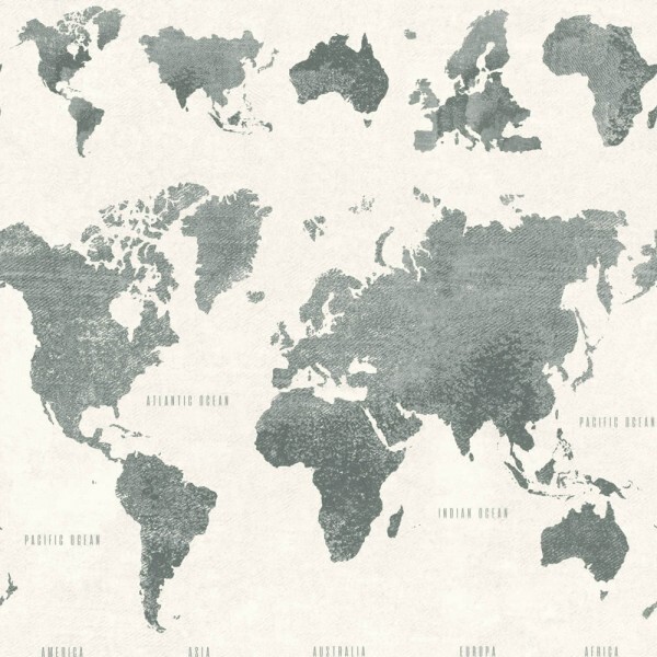 Weltkarte Tapete Weiß Grün