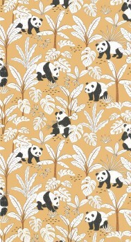 Mustard Yellow Pandas and Bamboo Caselio Wallpaper - Autour du Monde Texdecor ADM103502020