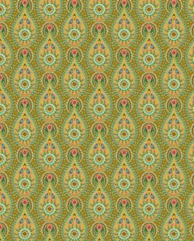 Wallpaper ocher flowers drop pattern Pip Studio 5 300151
