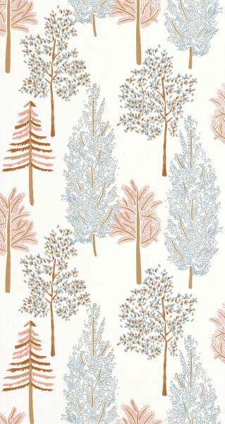White and colorful wallpaper trees in the forest Caselio - La Foret Texdecor FRT102956023