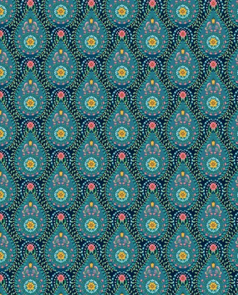 Wallpaper non-woven drops dark blue flowers 300153