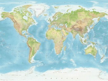 World map mural blue-green