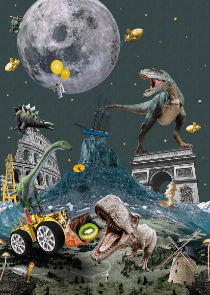 Abenteuer Dinosaurier Wandbild blau Olive & Noah Behang Expresse INK7823