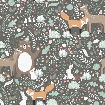 Gray and colorful wallpaper animal forest wonder Kids Walls Marburg 45870