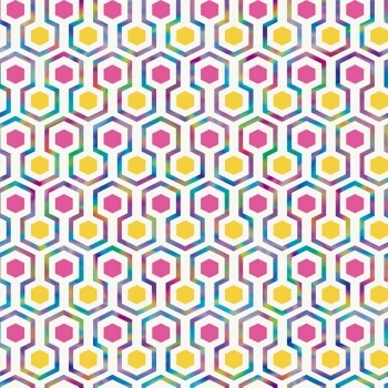 Non-woven wallpaper hexagon pattern yellow pink white Good Vibes