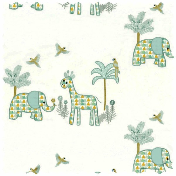 Decorative fabric giraffe elephant white green orange rose & nino