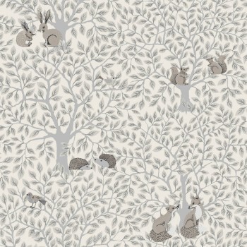 Creme und graue Vliestapete Füchse und Hasen Grönhaga Rasch Textil 044112