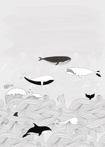 Wandbild Wale Unterwasser Wellen Grau 842531