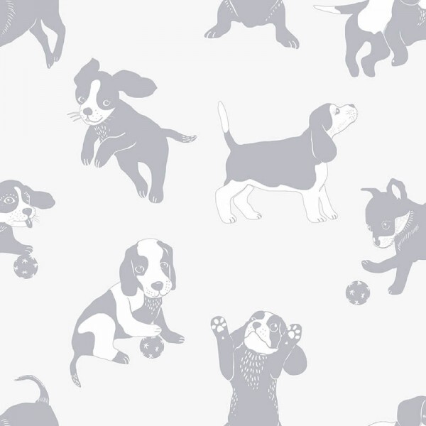 Wallpaper silver white dogs non-woven