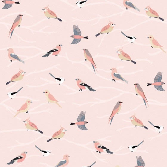 Mural pink birds branches non-woven
