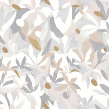 non-woven wallpaper leaves taupe gold white Caselio Imagination