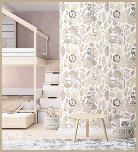 non-woven wallpaper animals jungle nature motifs pink beige 014838