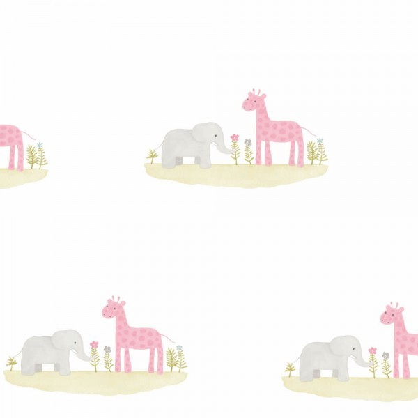 Wallpaper non-woven elephant giraffe gray pink Rose & Nino RONI85534112