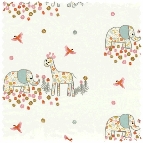 Elefanten Giraffen Dekostoff Weiß Bunt Rose & Nino 45490195