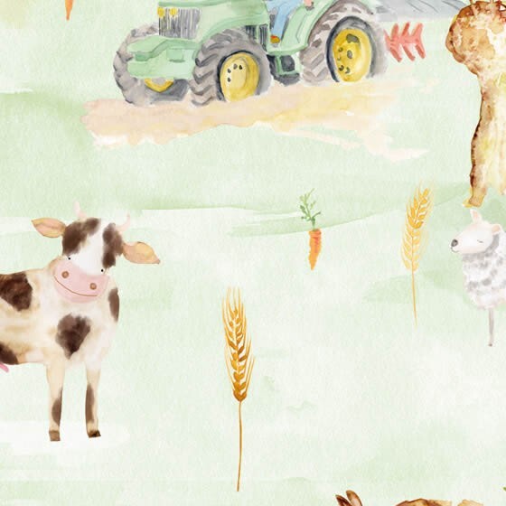 Mural green tractor animals field