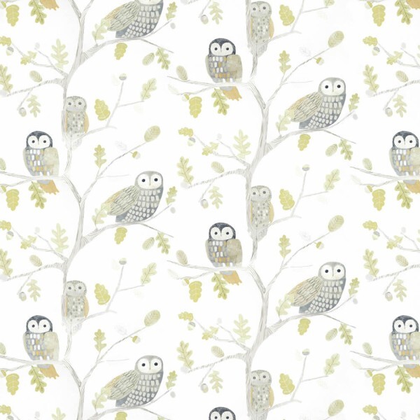 Green and beige wallpaper Owls on branches Book of little Treasures HLTF112627