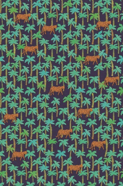 Wandbild Palmen Leoparden Blau Grün