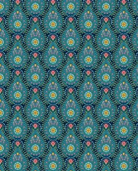 Wallpaper non-woven drops dark blue flowers 300153