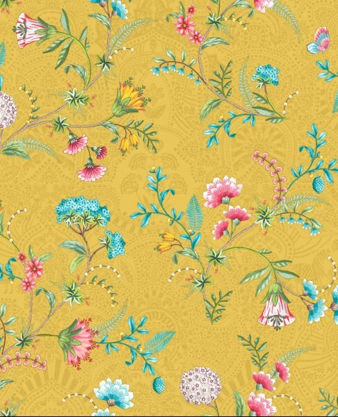 Non-woven wallpaper colorful flowers tendrils yellow Pip Studio 5 300123