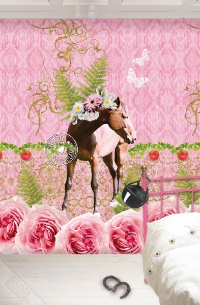 Wandbild DI2021 Vlies Pferd Blumen Pink Wanna Haves
