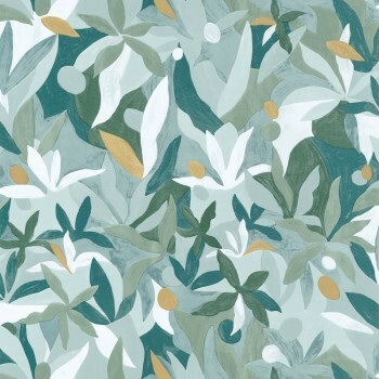 Non-woven wallpaper green tones leaf motifs Caselio Imagination
