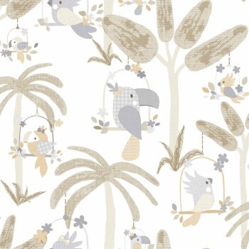 baby parrot wallpaper white and pale green Mondobaby Rasch Textil 113001