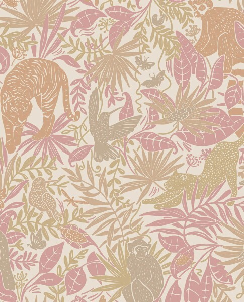 nature animals in the rainforest non-woven wallpaper beige and pink Explore Eijffinger 323022