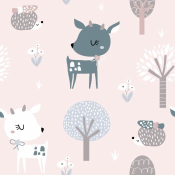 hedgehog trees and forest animals wallpaper pink and colorful Kids Walls Marburg 45836
