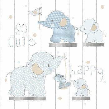 Weiß und blaue Tapete Baby Elefanten Mondobaby Rasch Textil 113021