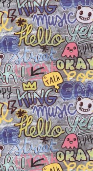 stone wall with writing graffiti wallpaper blue and colorful Young and free YNF103304565