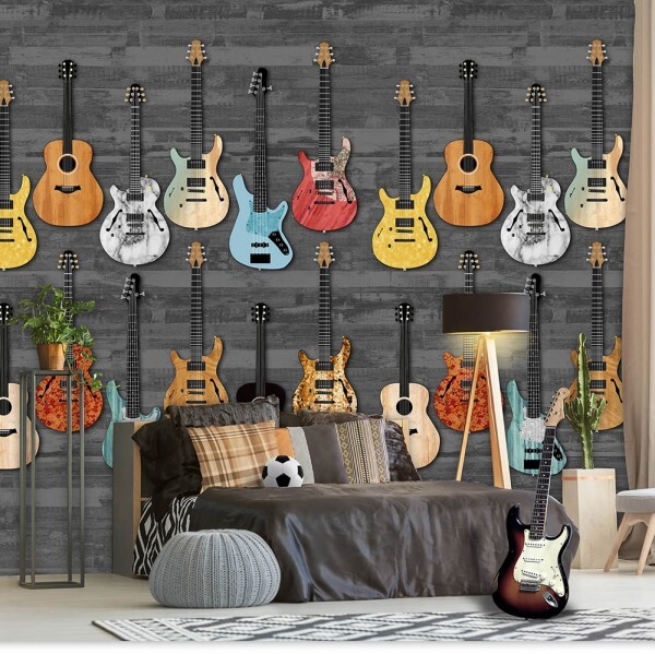Wandbild Bunte Gitarren Schwarz-Grau
