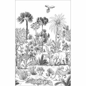 Tiere Dschungel Weiß schwarz Wandbild Caselio - Autour du Monde ADM103599004
