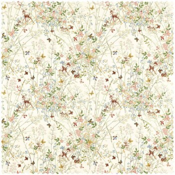 Decorative fabric Bambi flower meadow floral Disney cream white DDIF227155