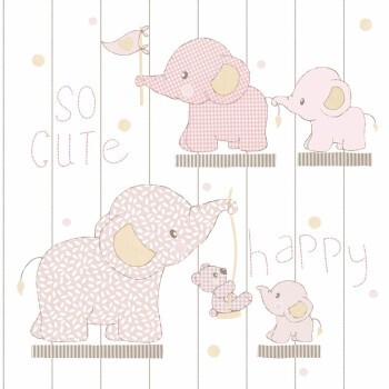 Weiß und rosa Tapete Elefantenfamilie Mondobaby Rasch Textil 113022