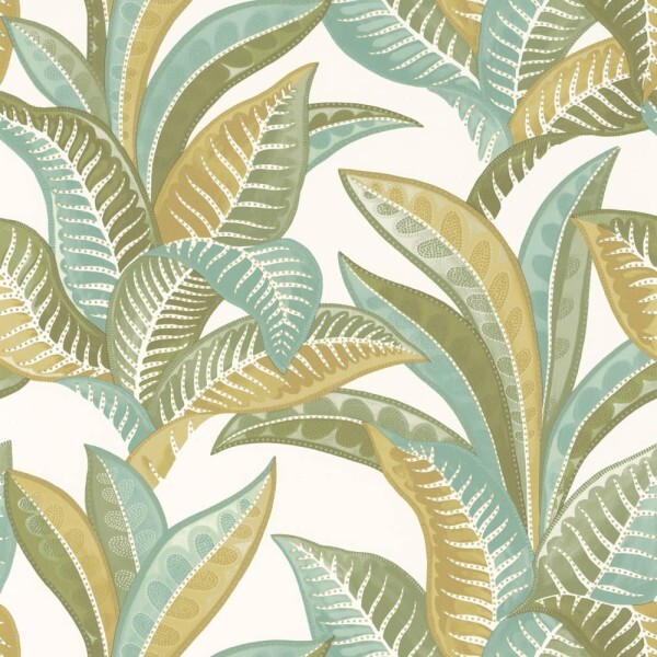 Green blue brown leaves non-woven wallpaper Sea You Soon
