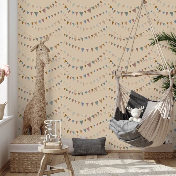 beige non-woven wallpaper hanging pennant chains Great Kids Hohenberger 26825