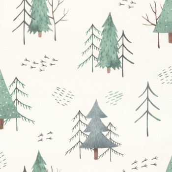pastel-colored fir forest non-woven wallpaper green Kids World Rasch 300734