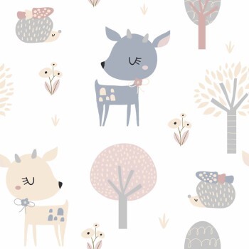deer and hedgehog forest animals wallpaper white and colorful Kids Walls Marburg 45834